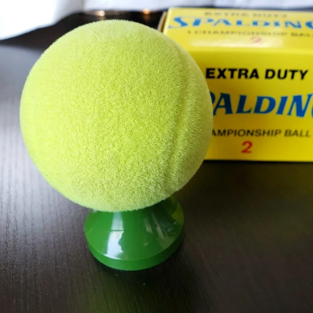 AVON 1970's Mixed Doubles Green Flocked Glass Spalding Tennis Ball EMPTY w Box